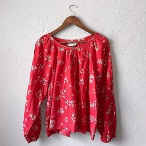 Universal Thread Red Floral Cottagecore Boho Long Sleeve Cotton Blouse XXL